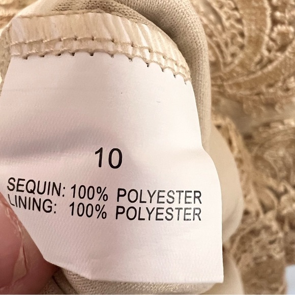 TFNC Paris Dress gold sequin sheer fully lined party mini dress size size 10 - Picture 11 of 15